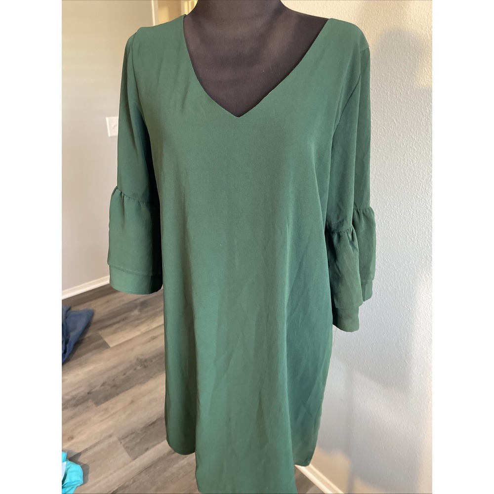 Belongsci Women Dress Size M Green VNeck